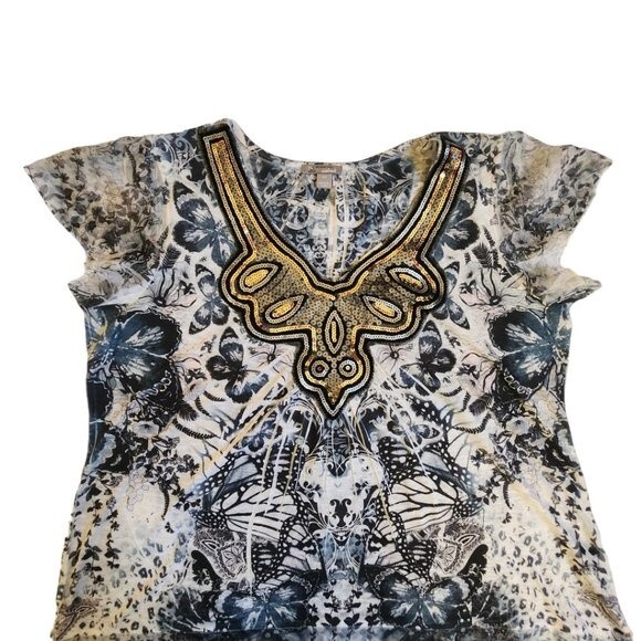 New Directions Weekend Black White Sequin Embellished Wintop Size 1X - Picture 3 of 11